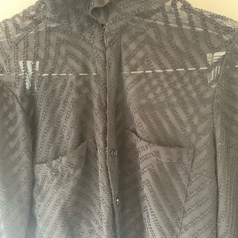 Express Sheer Black Button Down - image 4